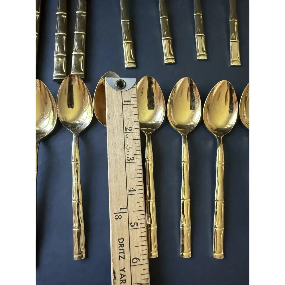 Rebacraft Bamboo Gold Plated Flatware (34) Pieces Tableware Modern Cottage MCM